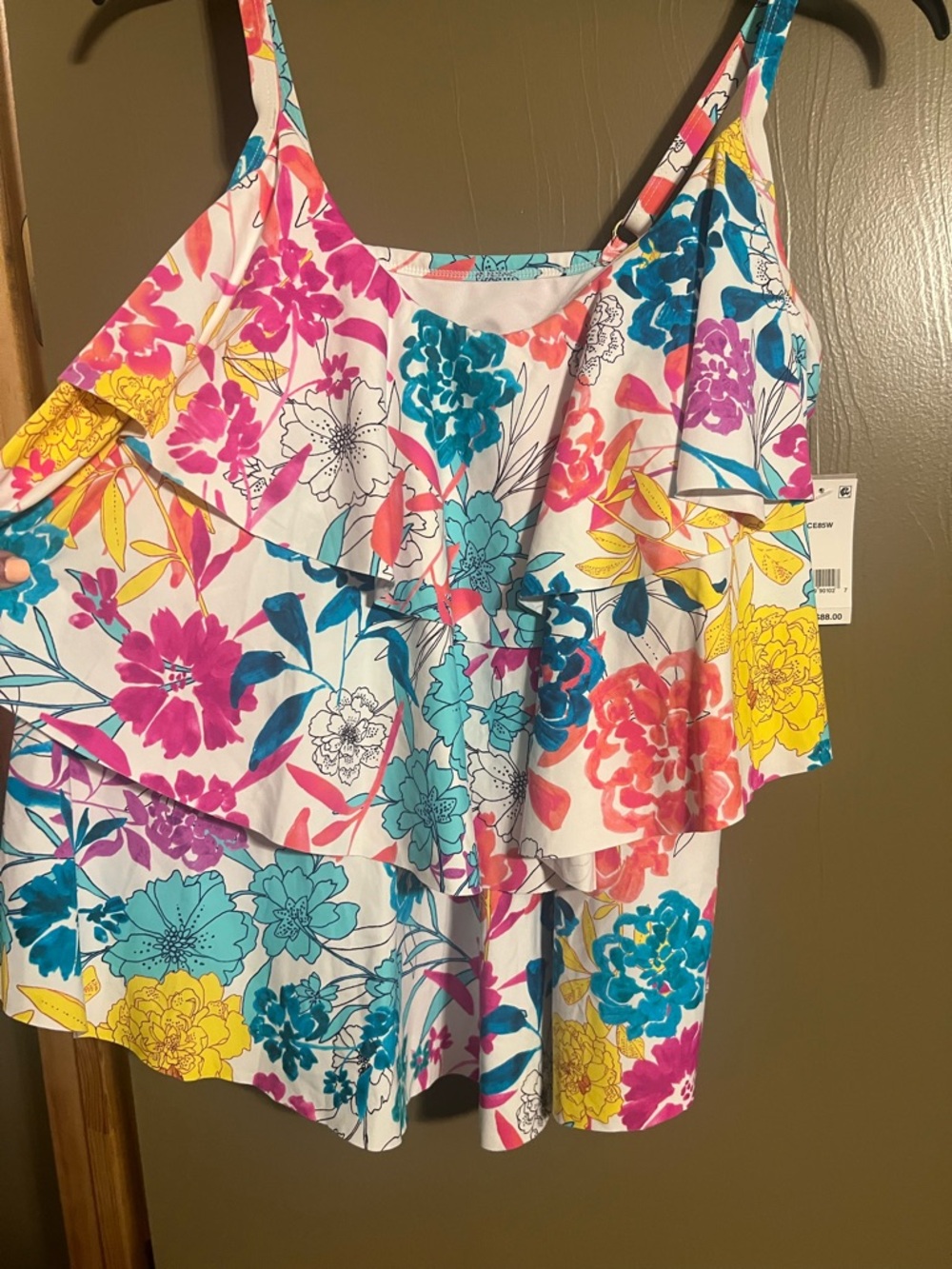 Reaction Kenneth Cole Multi-Color Floral Ruffle Swim Tankini - Picture 3 of 6
